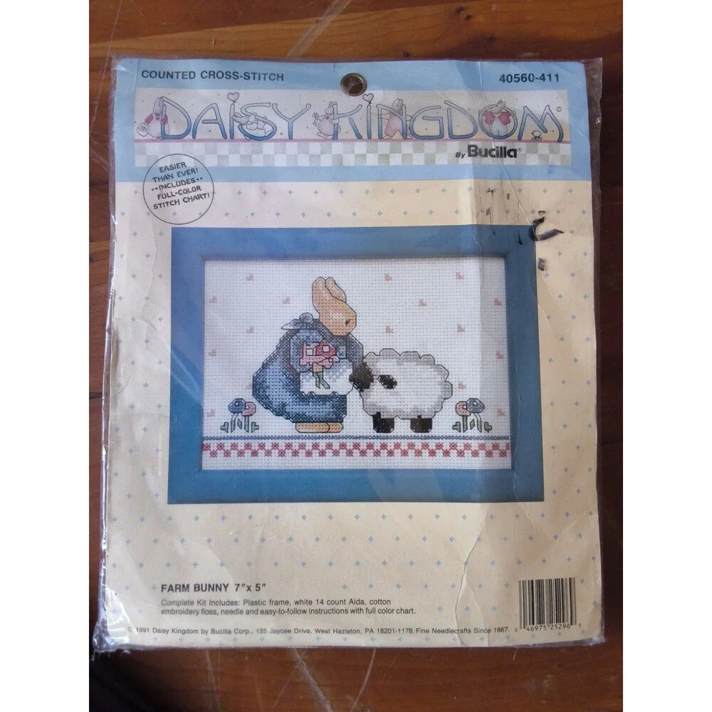 NIP Daisy Kingdom Bucilla Farm Bunny Counted Cross Stitch Kit Sheep Rabbit